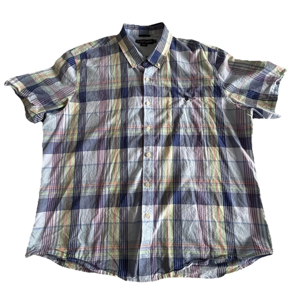 U.S. Polo Assn Shirt Mens 3XL Plaid Short Sleeve Button Down Cotton Preppy Golf